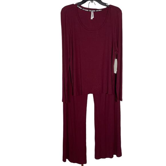 Steve Madden Women's Ribbed Sleep Tee/pants set - Zinfande XL - Picture 4 of 11